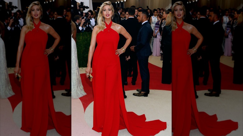 Ivanka Trump in a red jumpsuit at the 2016 Met Gala.