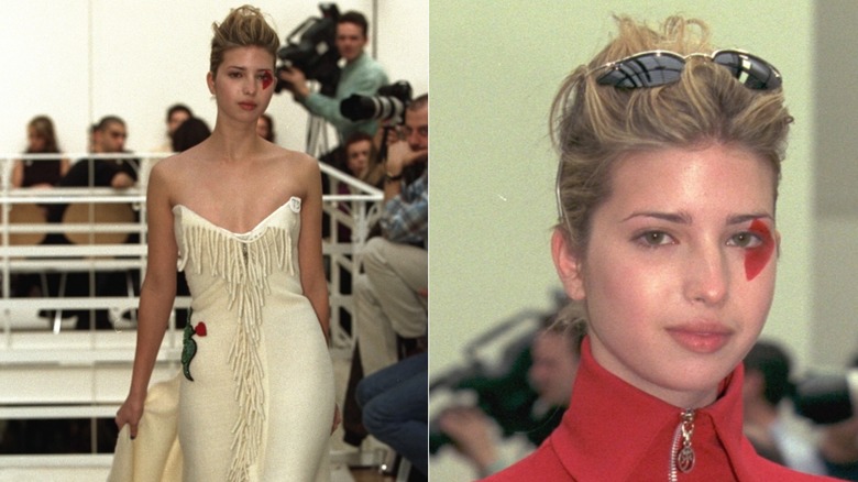 Ivanka Trump wearing red face paint and a white fringe dress