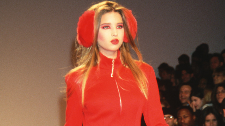 Ivanka Trump wearing an all-red outfit, including red earmuffs