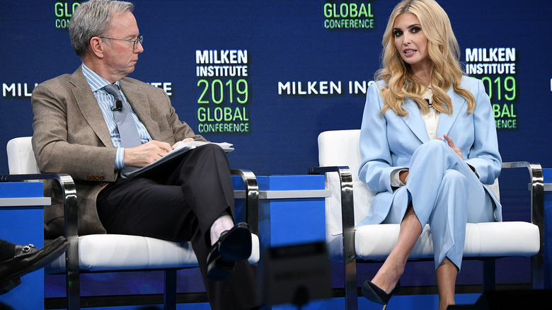 Ivanka Trump at the 2019 Milken Institute Global Conference wearing a blue pantsuit
