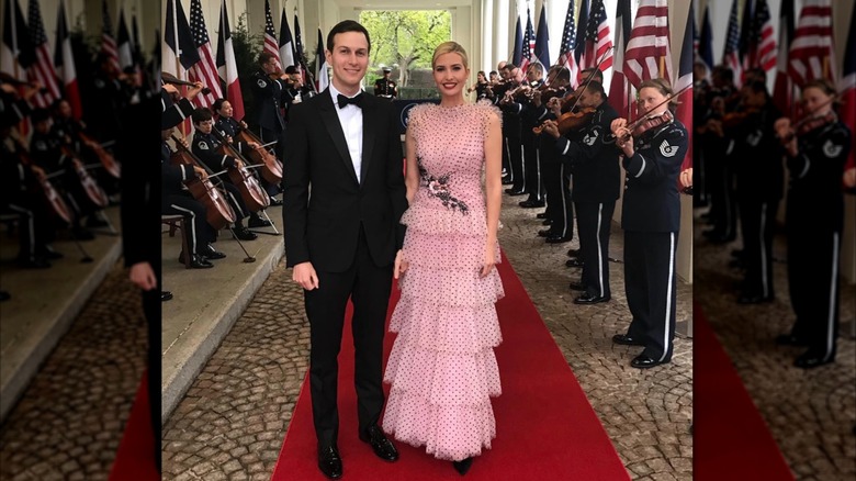 Ivanka Trump at the 2018 state dinner in a pink polka-dot dress