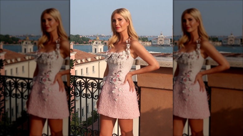 Ivanka Trump wearing a $9,990 dress while staying at a $13,000 per night hotel
