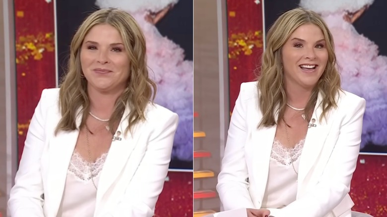 Jenna Bush Hager sits in a white suit while hosting "Today with Jenna & Friends"