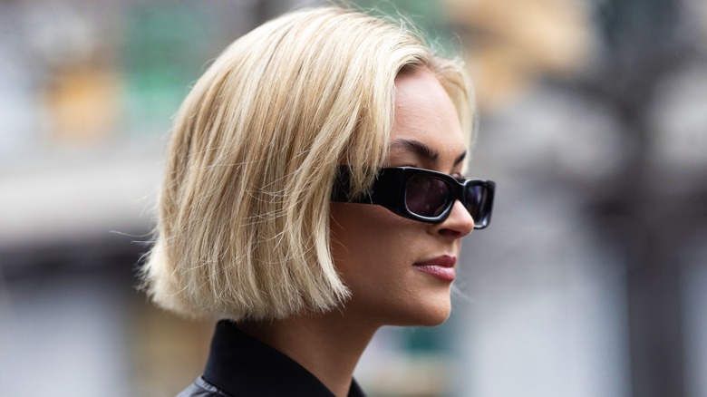 Woman with a blunt bob haircut 