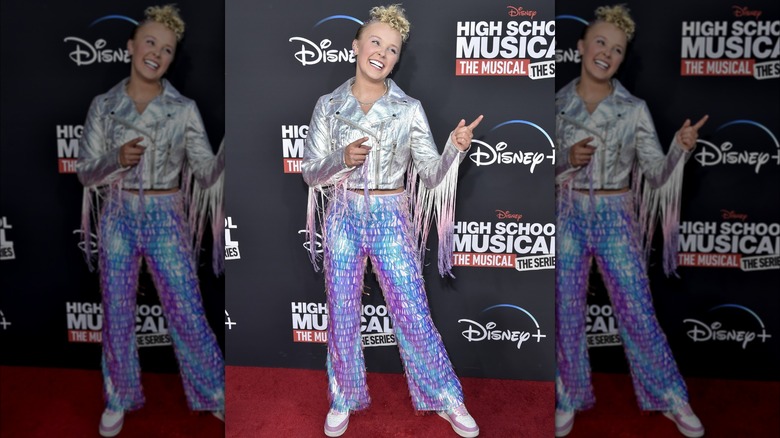 JoJo Siwa silver jacket iridescent pants
