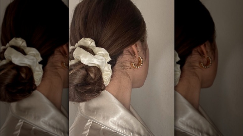 girl wearing silk scrunchie