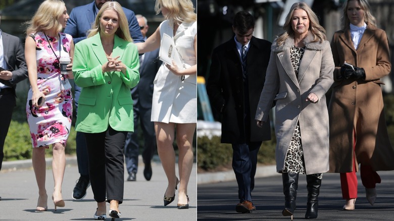 Karoline Leavitt wearing outdated blazers and coats that make her look older