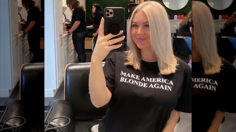 Karoline Leavitt in "Make America Blonde Again" T-shirt