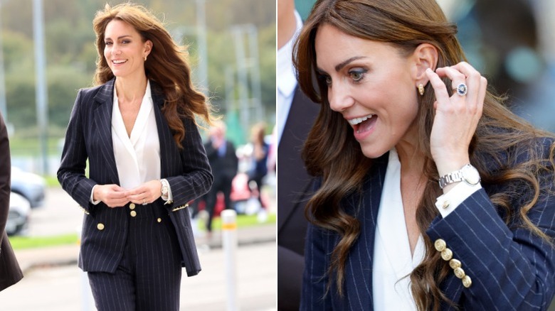 Kate Middleton makes a public appearance in a striped suit