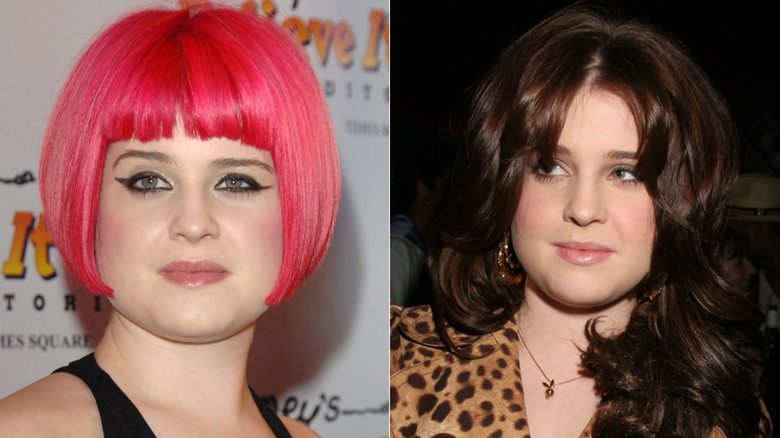 Kelly Osbourne with a pink pixie cut and with long brown hair