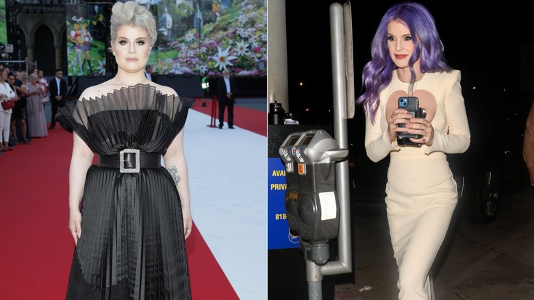 Kelly Osbourne in a black dress in 2018 and in a white dress in 2023