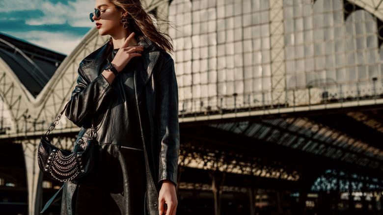 Long leather trench coat