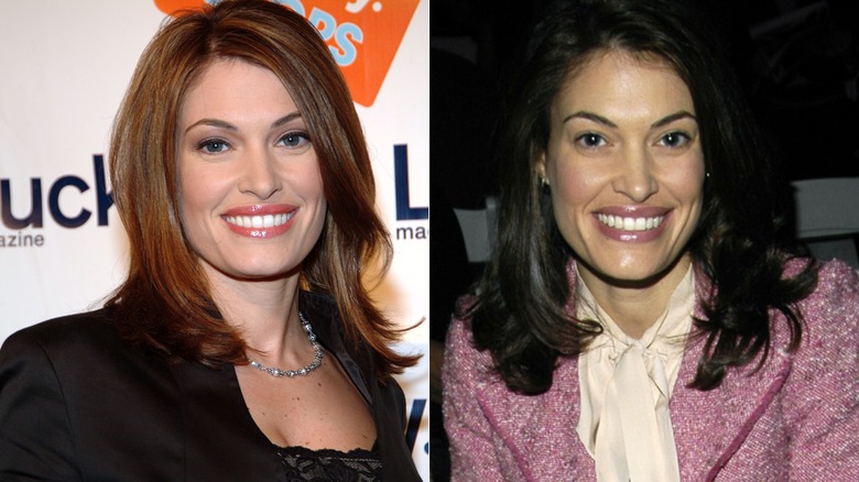 Kimberly Guilfoyle with side-parted shoulder-length hair and with darker shoulder-length hair