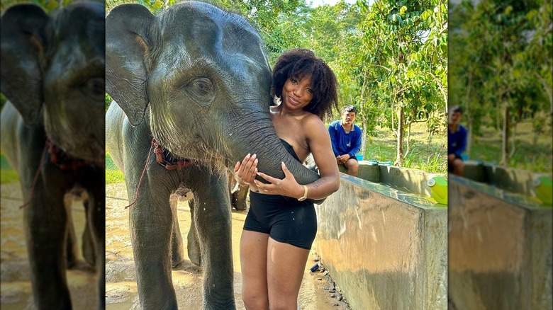 Founder Philomina Kane with elephant 