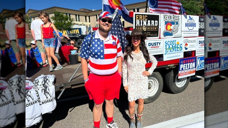 Lauren Boebert posed with a patriotic man on the campaign trail