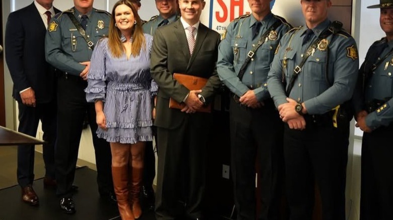 Sarah Huckabee Sanders speaks to a crowd