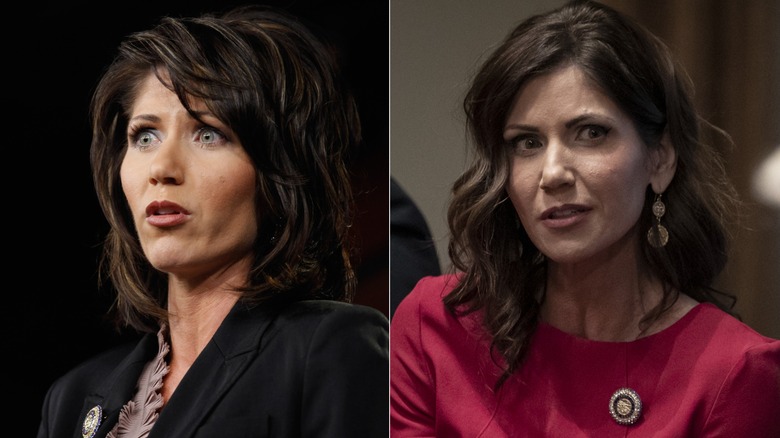 Kristi Noem in 2010 with a layered haircut and Kristi Noem in 2019 with a wavy lob in