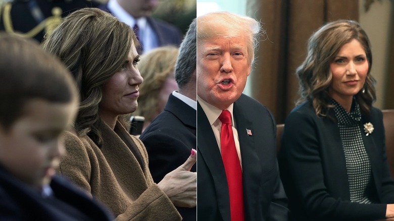 Kristi Noem sitting next to Donald Trump in 2018.