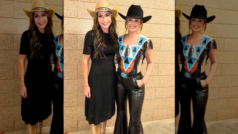 Kristi Noem and Lainey Wilson posing in cowboy hats