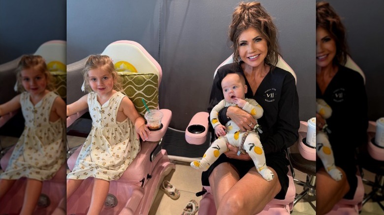 Kristi Noem poses with two of her grandchildren