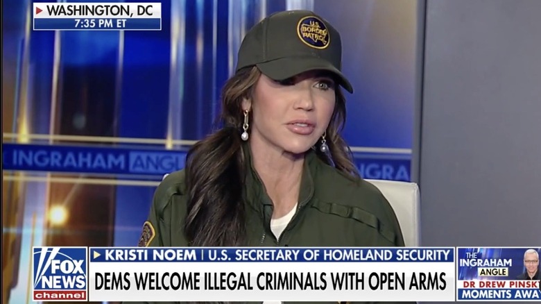 Kristi Noem wearing a border control outfit on Fox News