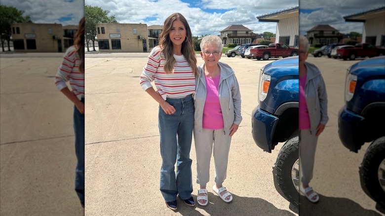 Kristi Noem wearing a striped sweater