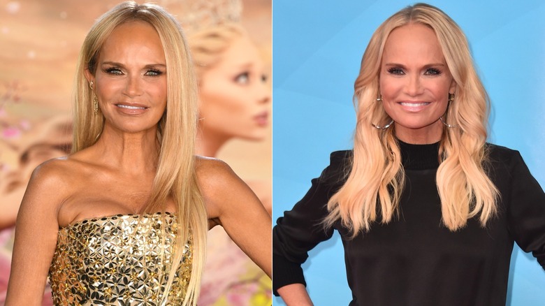 A side by side image of Kristin Chenoweth with hair extensions for length and for thickness