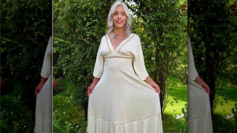 Woman wearing cutout dress