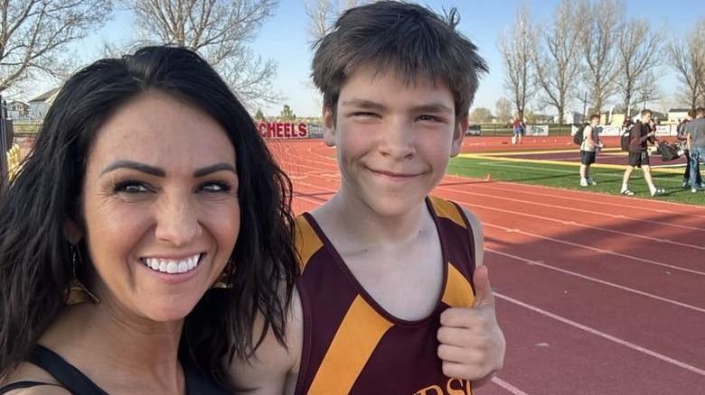 Lauren Boebert at a track meet with her son, Kaydon.