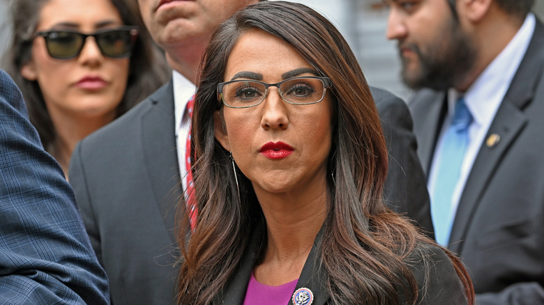 Lauren Boebert wearing a black blazer with dark hair