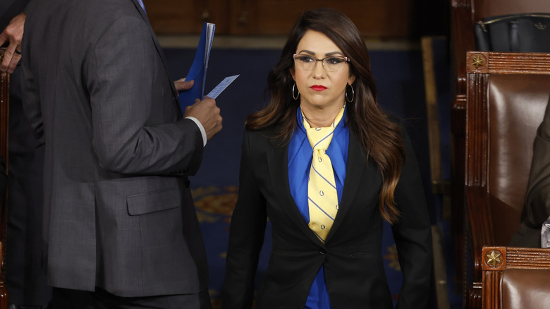 Lauren Boebert wearing a large yellow tie