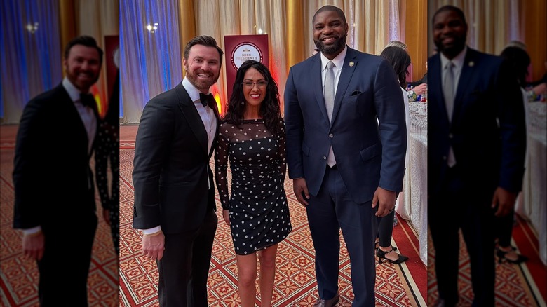 Lauren Boebert wearing a sheer form-fitting mini polka dot dress to a GOP meeting