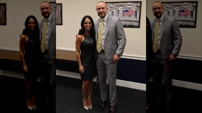 Lauren Boebert wearing a tight faux leather black dress