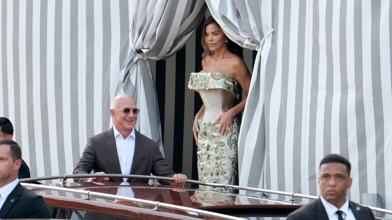 Jeff Bezos and Lauren Sanchez are seen leaving the Aman Hotel in Venice ahead of Jeff Bezos and Lauren Sanchez Wedding on June 26, 2025 in Venice, Italy (2025)