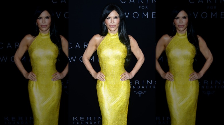 Lauren Sánchez wearing a form-fitting lemon-lime sparkly dress