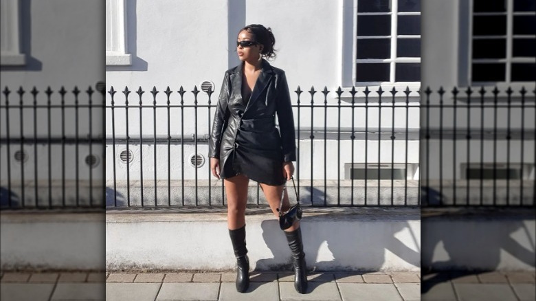 Black leather blazer dress