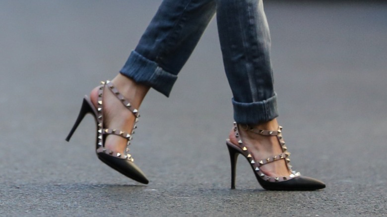 A close-up image of Valentino's Rockstud heels.
