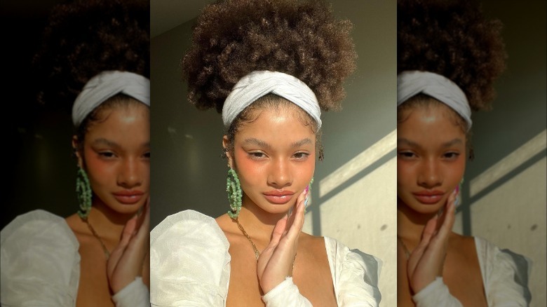 model wearing light blush