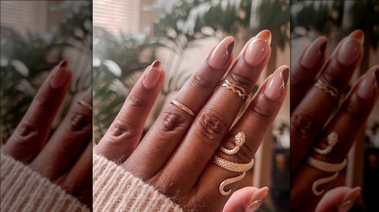 iced coffee nails with hazelnut theme