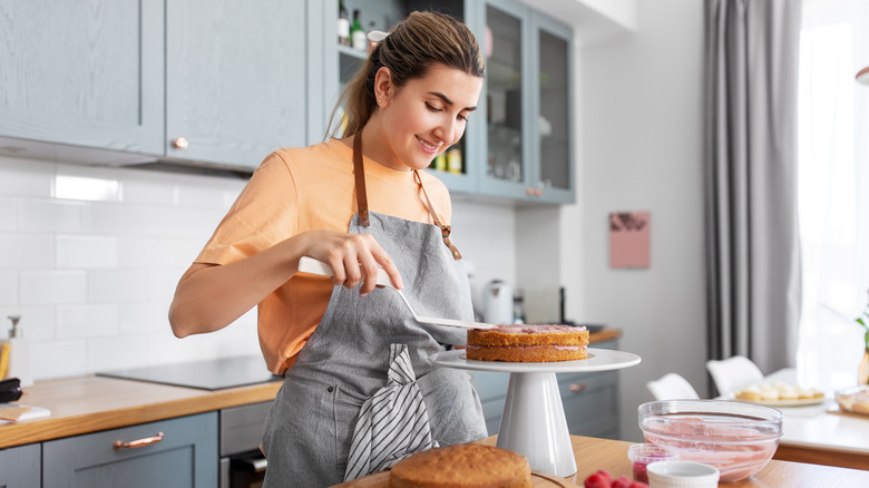 Woman baking a cake