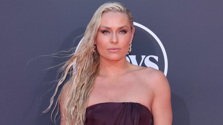 A closeup of Lindsey Vonn at the 2025 ESPY Award red carpet