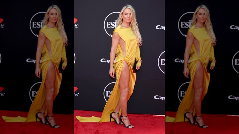 Lindsey Vonn in a yellow dress at the ESPYs red carpet