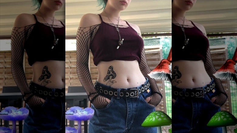 Low-rise jeans and belt