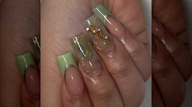 Taurus symbol green manicure