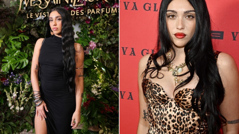 Lordes Leon in black and leopard dresses