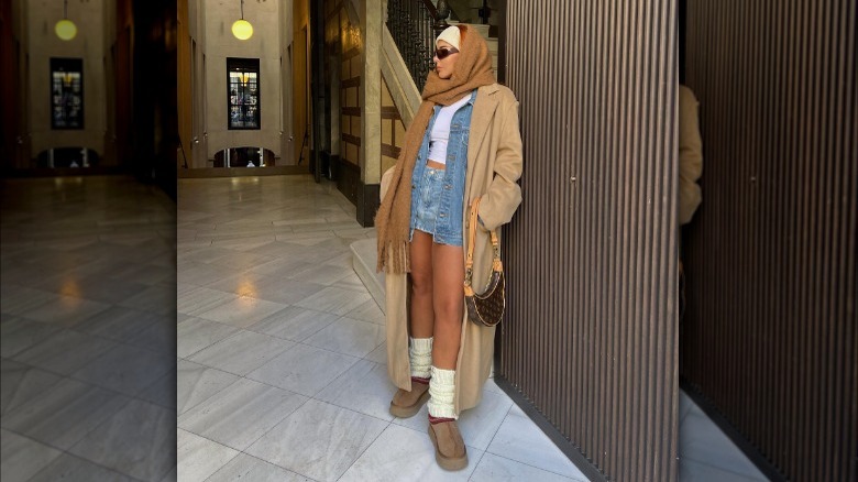 Woman wearing layered winter outfit