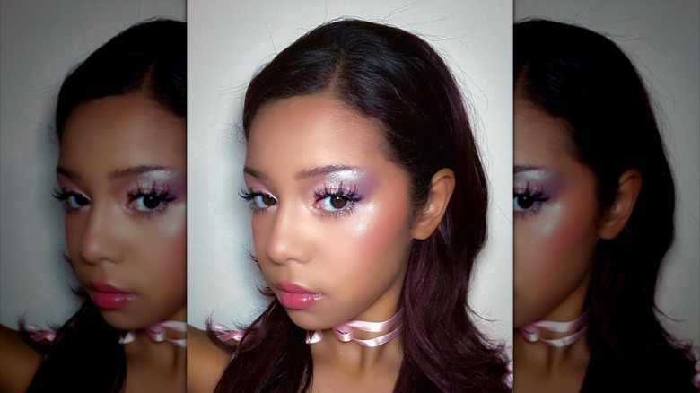 Highlighter on nose and cheeks