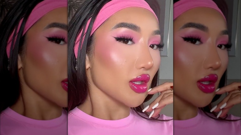 Woman wearing strong blush