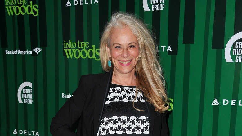 Jane Kaczmarek wearing a black blazer and dress with lightened hair at the ﻿the opening night of Fiasco Theater's production of "Into The Woods" in 2017