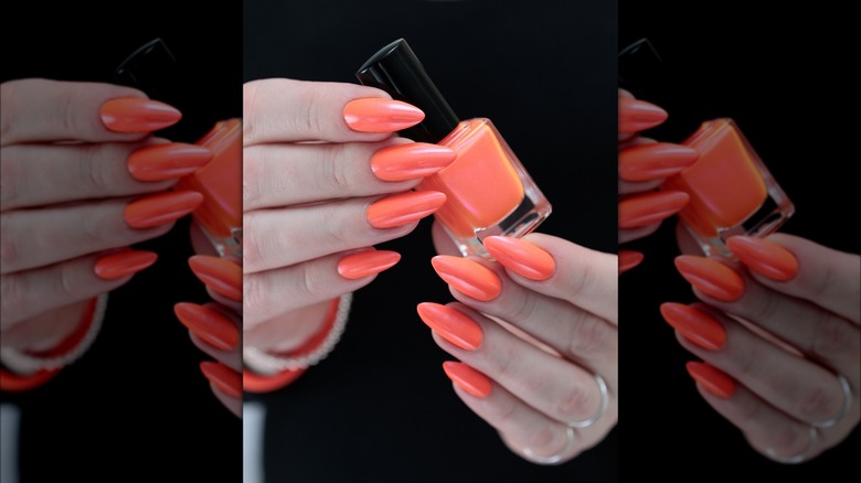 Bright coral manicure